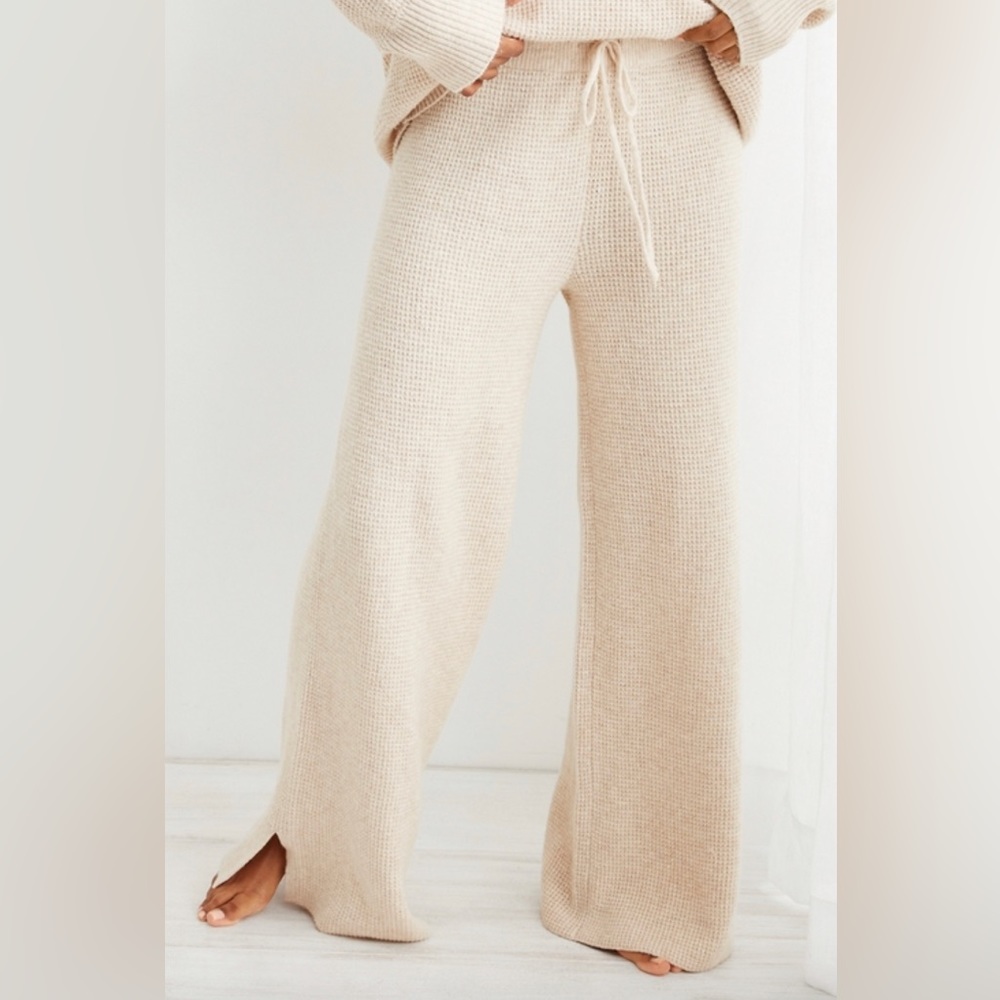 Aerie Waffle Knit Pants with Drawstring and Split Hem
